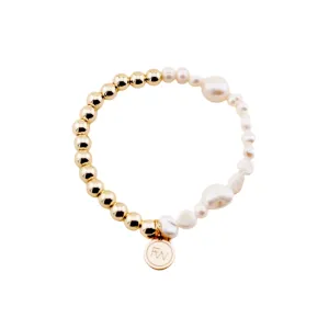 Sunset Glow Gold and Pearl Beaded Bracelet