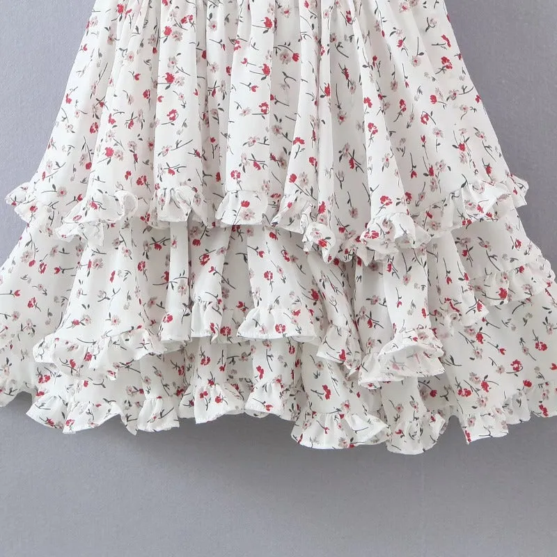 Suspender Lace-up Corset Round Neck Layered Wooden Ear Cake Dress Dress