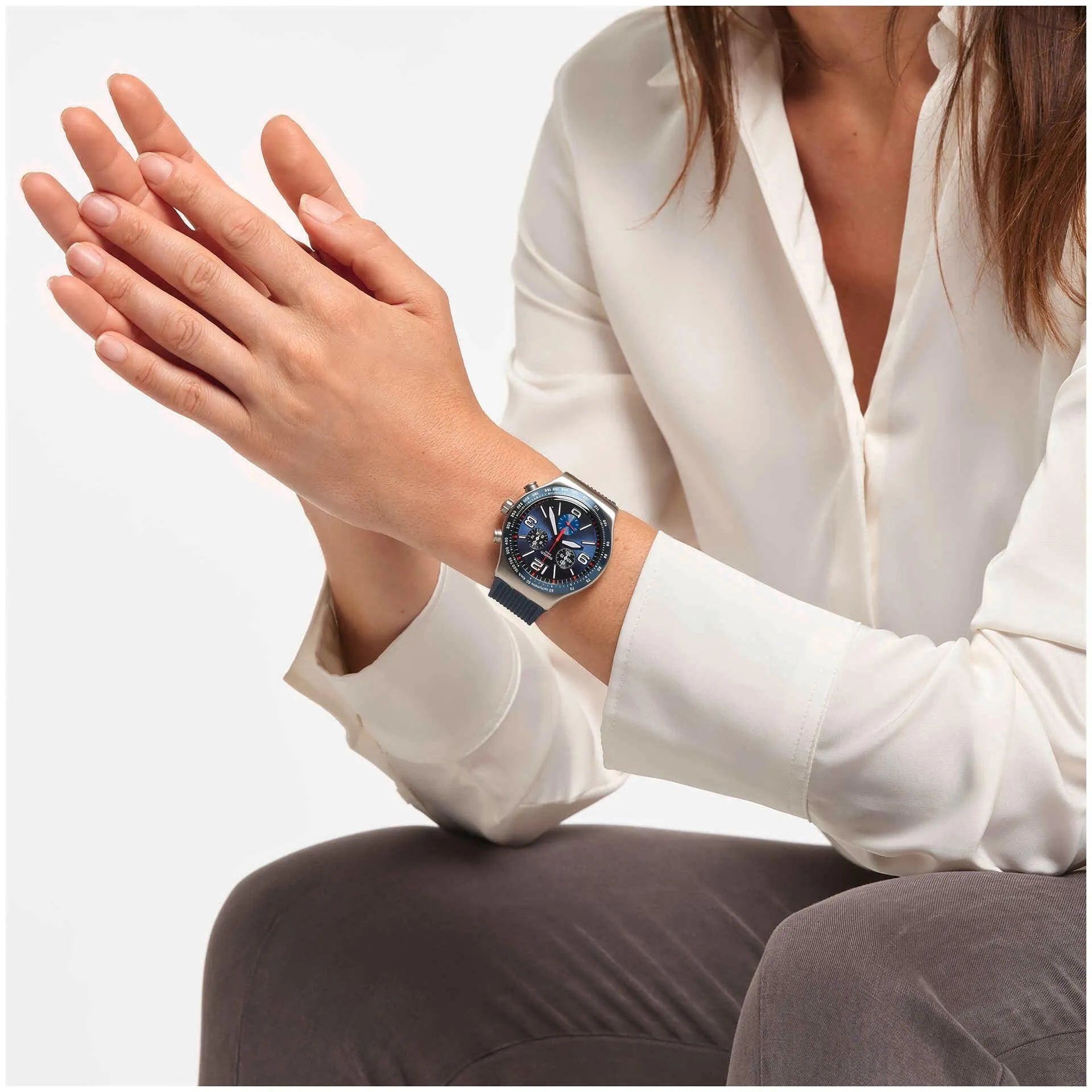 Swatch Blue Grid Originals Irony Chrono 43mm yvs454 watch