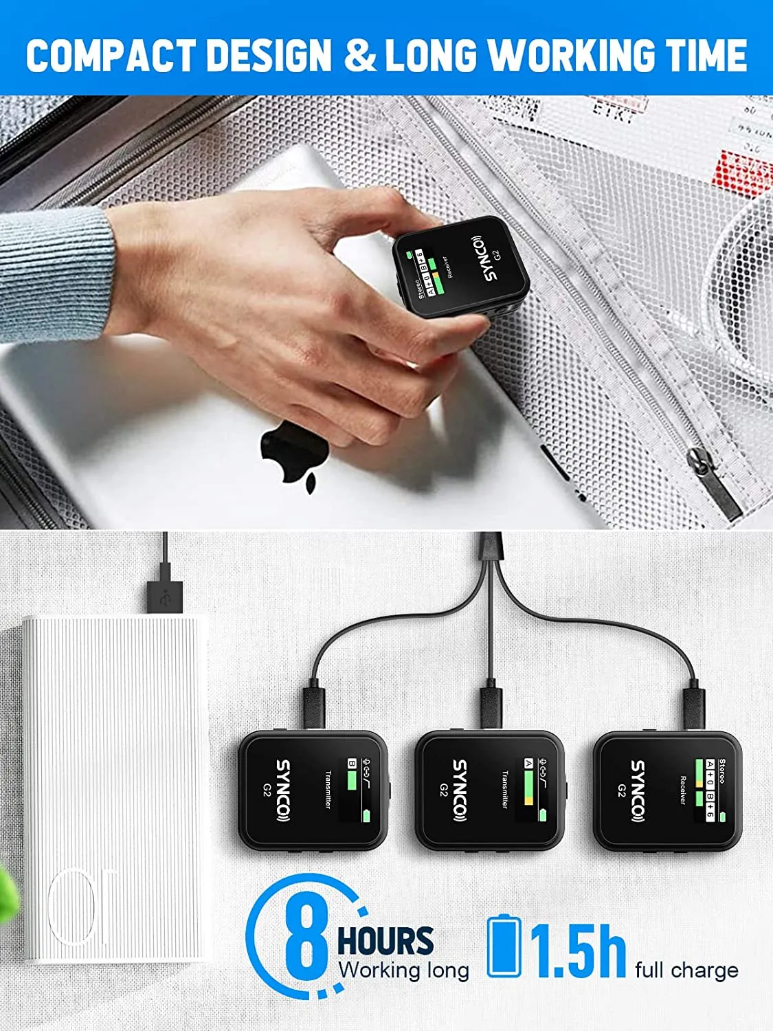 SYNCO G2(A2) 2.4G Lavalier Dual Transmitter & 1 Receiver Lapel Wireless Mic for Smartphone, Camera Vlog Streaming