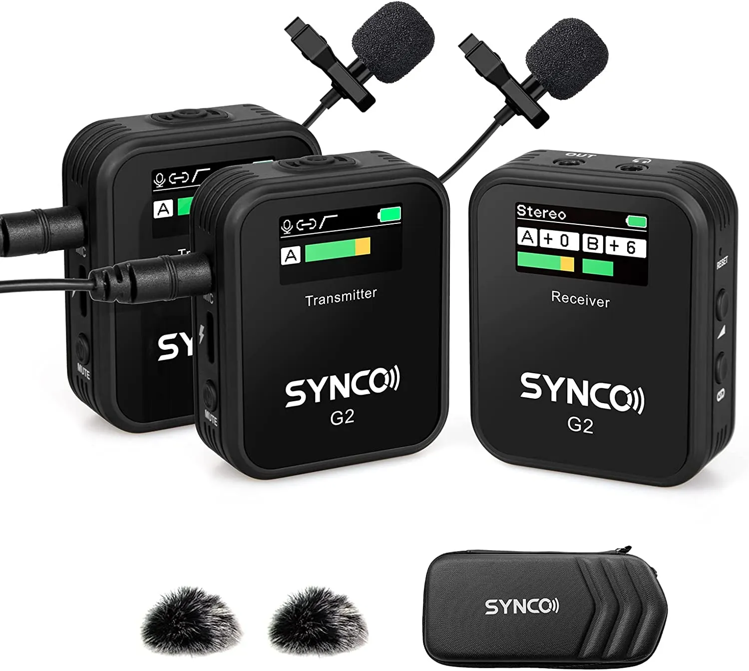 SYNCO G2(A2) 2.4G Lavalier Dual Transmitter & 1 Receiver Lapel Wireless Mic for Smartphone, Camera Vlog Streaming