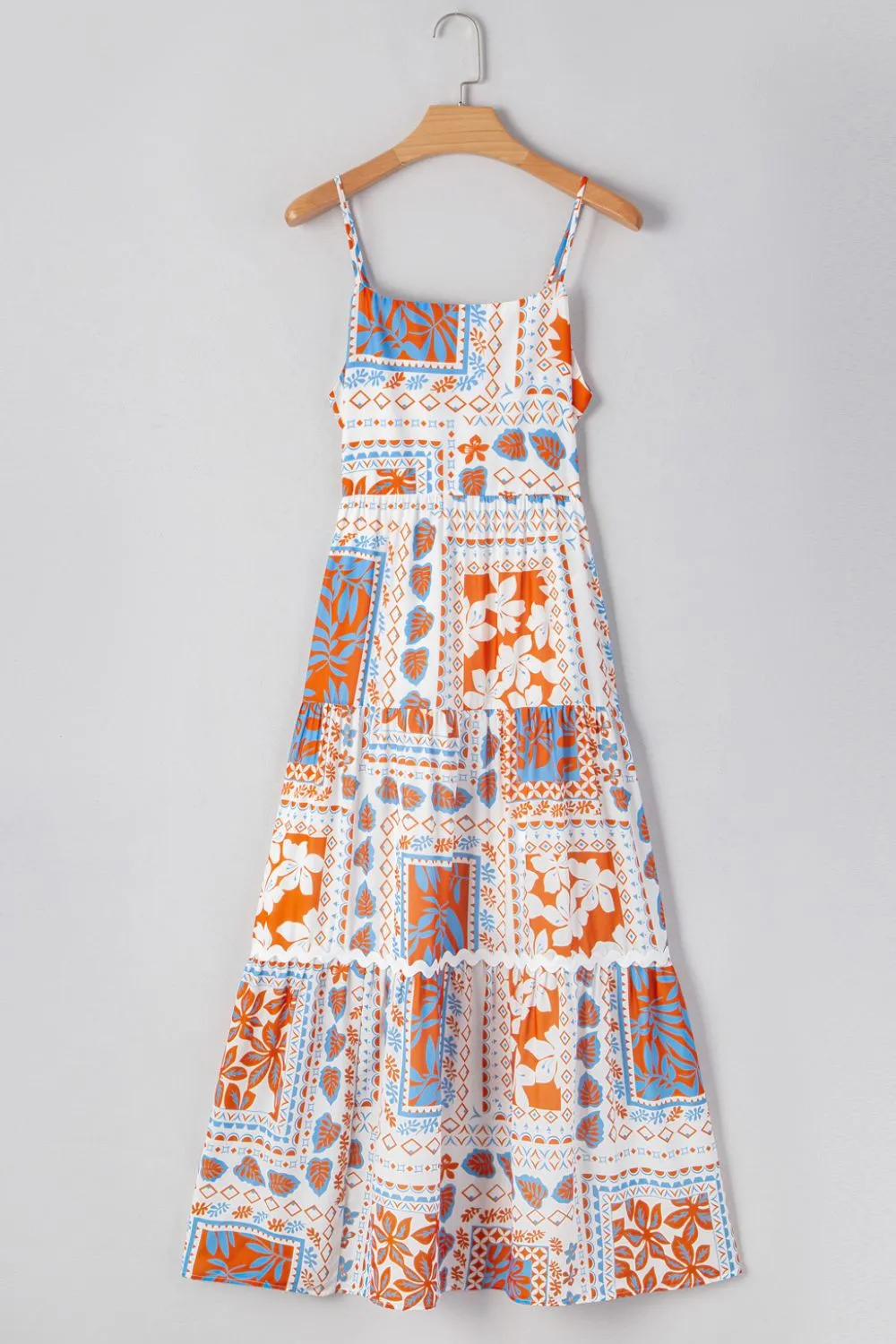 SYNZ Printed Smocked Back Patchwork Ricrac Trim Cami Dress