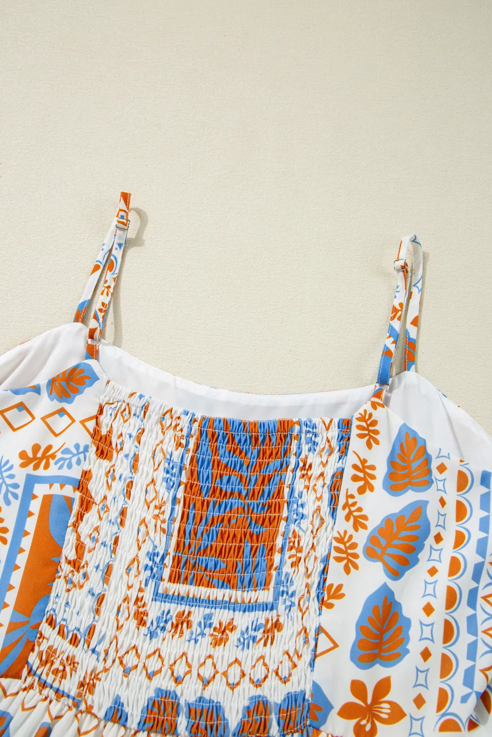 SYNZ Printed Smocked Back Patchwork Ricrac Trim Cami Dress