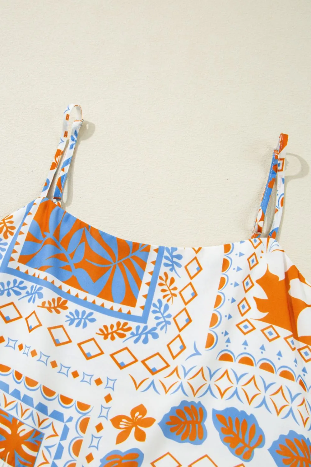 SYNZ Printed Smocked Back Patchwork Ricrac Trim Cami Dress