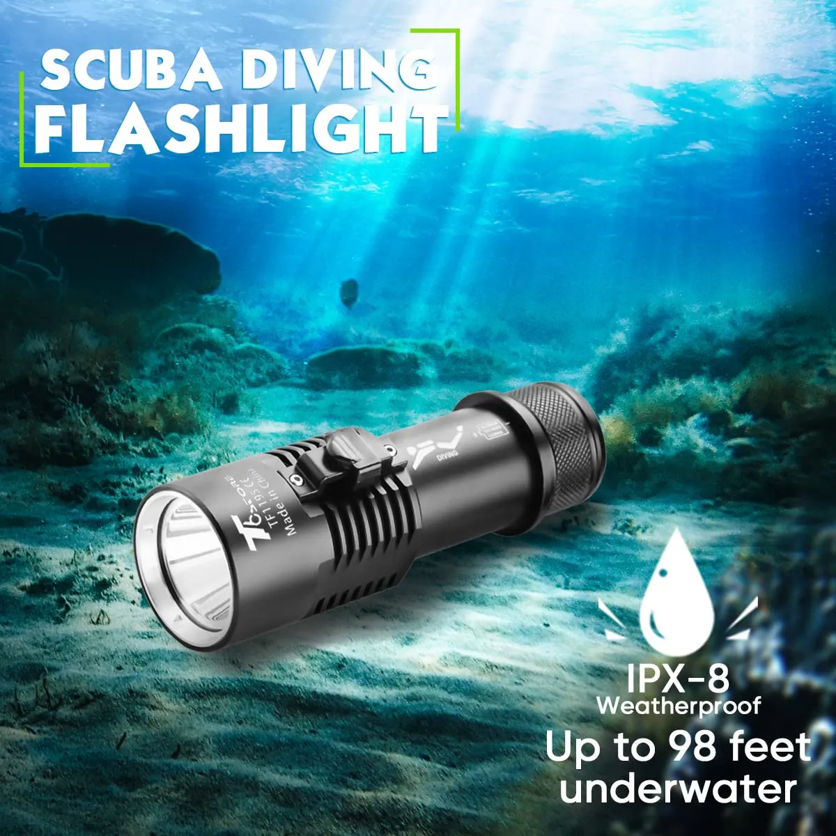 T6 Diving Flashlight - 6000 Lumens Rechargeable Scuba Dive Lights IPX8 Waterproof Underwater 98ft Led Flashlights Super Bright Submersible Torch Light for Under Water Deep Sea Snorkeling Cave at Night