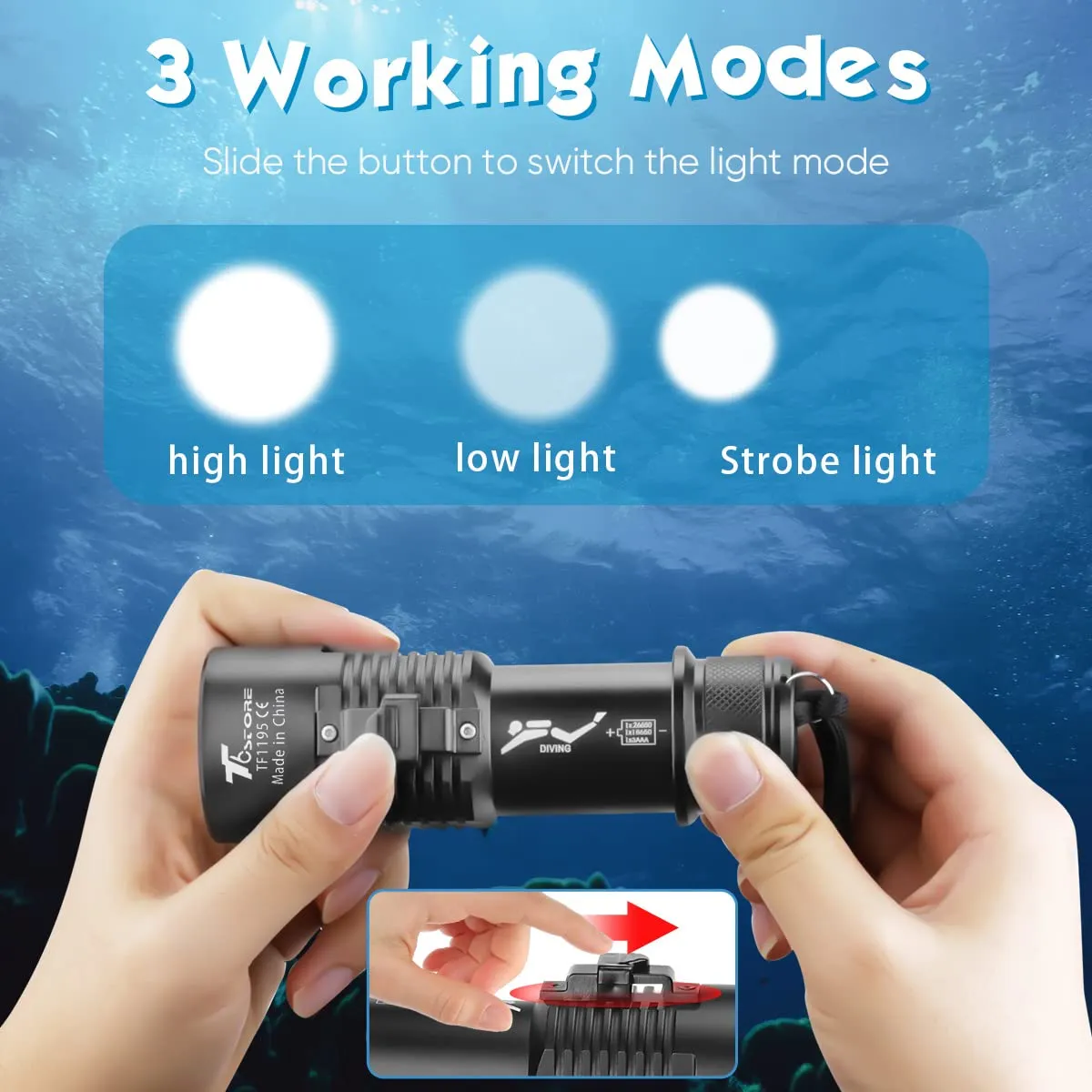 T6 Diving Flashlight - 6000 Lumens Rechargeable Scuba Dive Lights IPX8 Waterproof Underwater 98ft Led Flashlights Super Bright Submersible Torch Light for Under Water Deep Sea Snorkeling Cave at Night