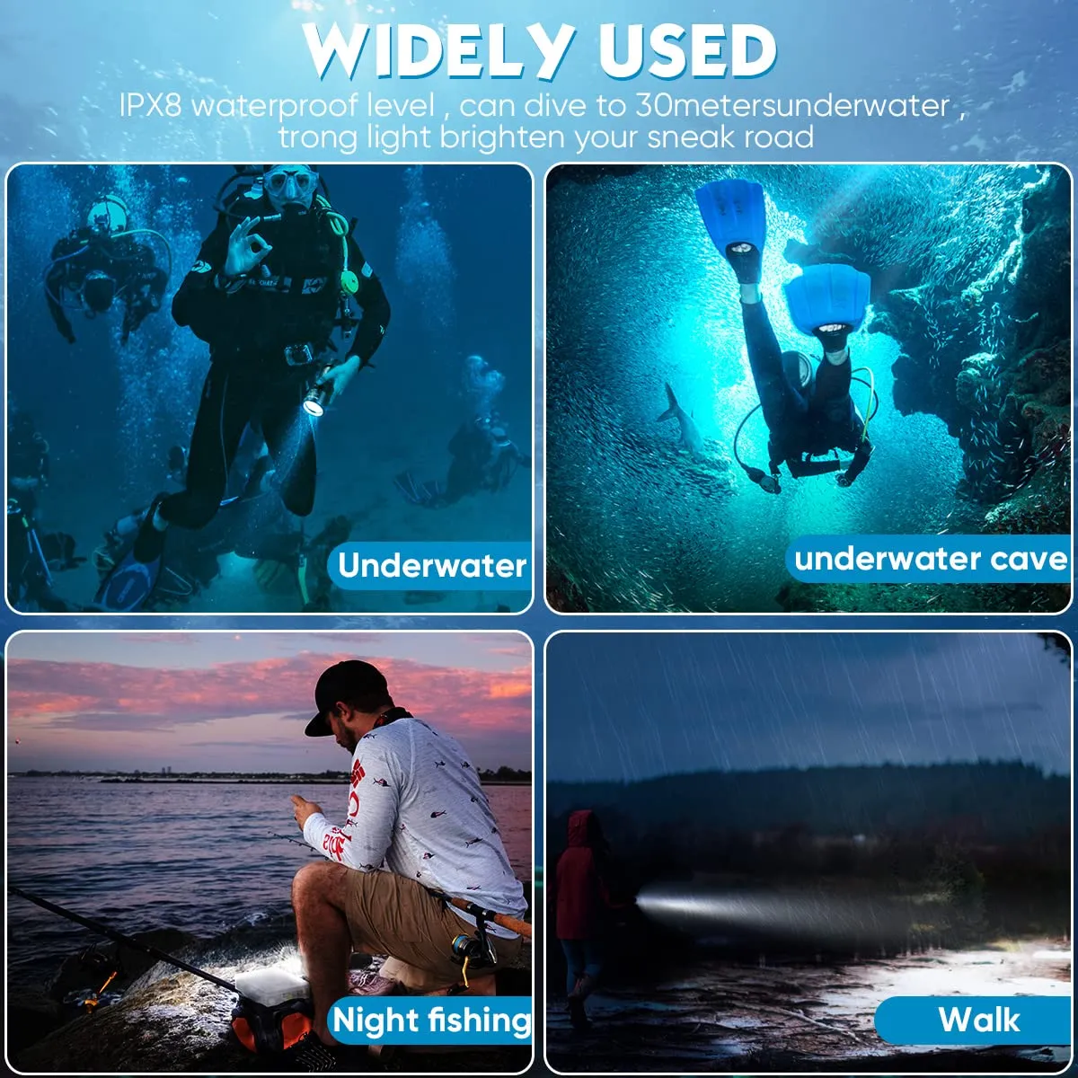 T6 Diving Flashlight - 6000 Lumens Rechargeable Scuba Dive Lights IPX8 Waterproof Underwater 98ft Led Flashlights Super Bright Submersible Torch Light for Under Water Deep Sea Snorkeling Cave at Night