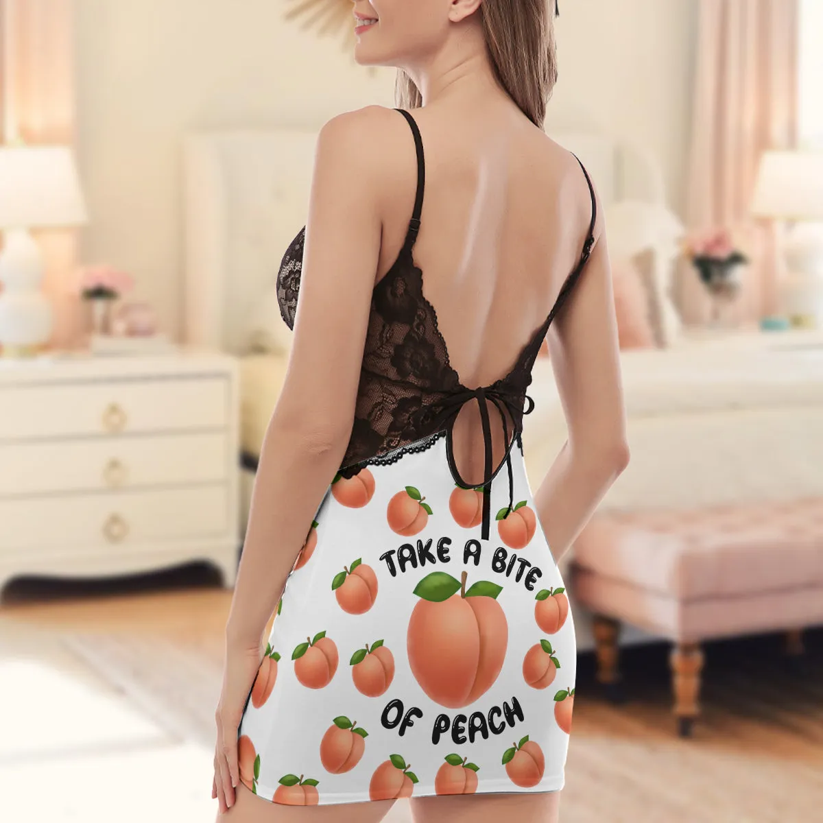 Take A Bite Of Peach - Black Cami Dress