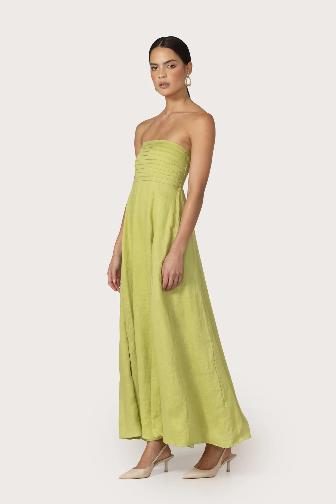 Talia Linen Pintuck Maxi Dress in Sage