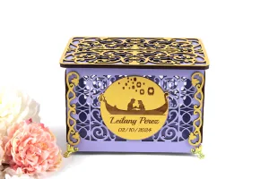 Tangled Wedding Card Box, Rapunzel in Boat and Lanterns Money Box, Personalized Card Box with Lock for Sweet 16 or Quinceanera Party, Wedding Gift, Handmade Gifts