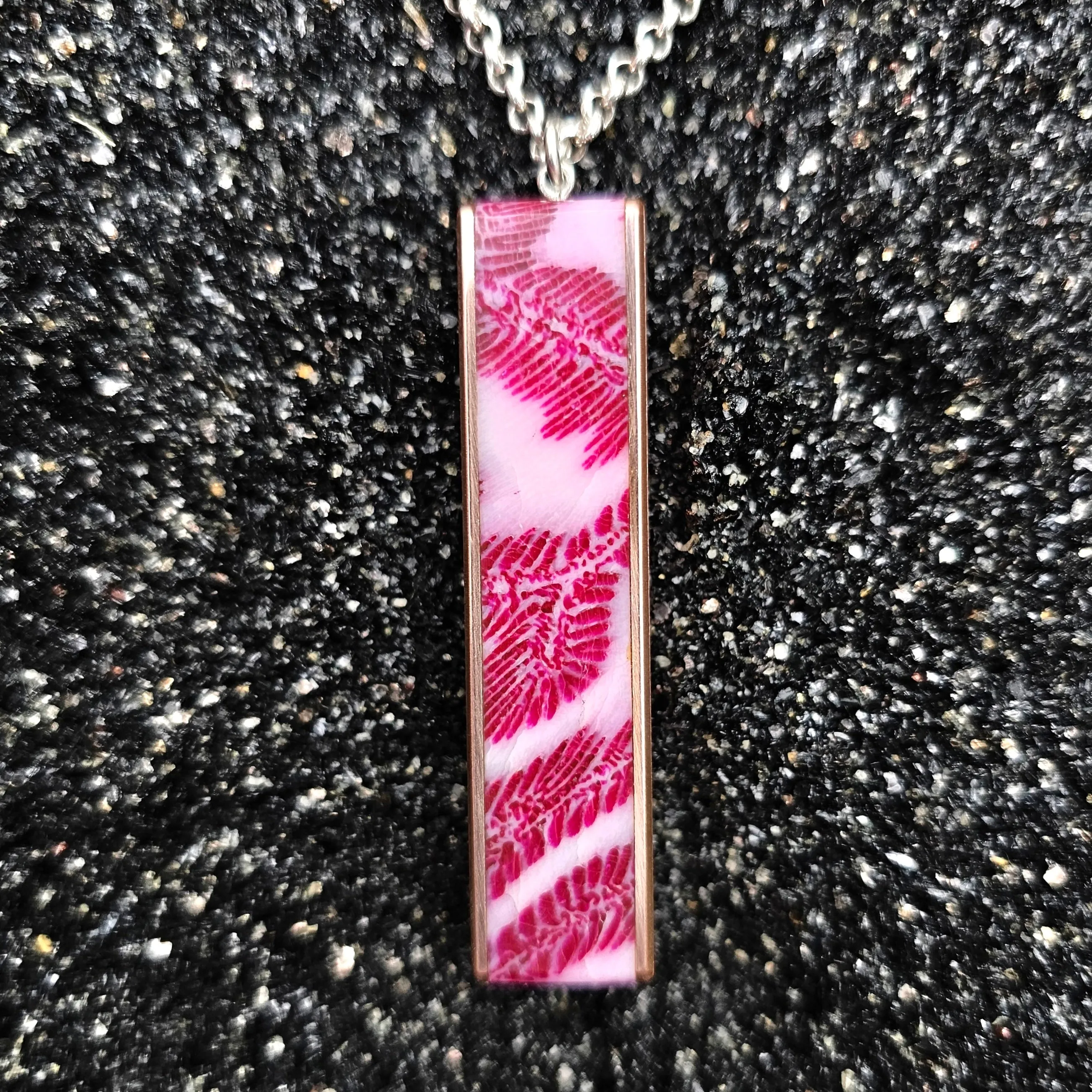 The Fineline Necklace (Fossilized Light Red Brain Coral, Black Palm Wood & Copper)
