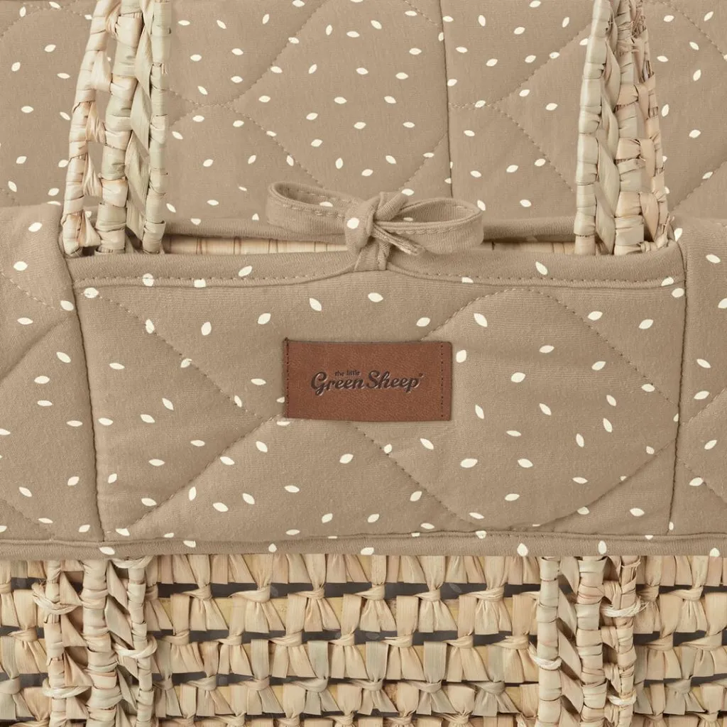 THE LITTLE GREEN SHEEP Natural Quilted Moses Basket & Mattress - Truffle Rice