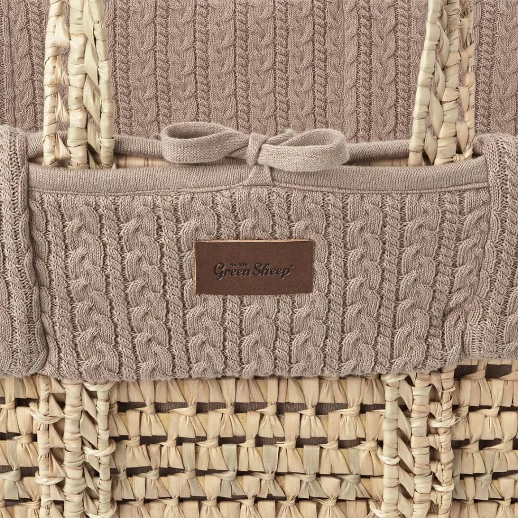 THE LITTLE GREEN SHEEP Organic Knitted Moses Basket & Mattress - Truffle