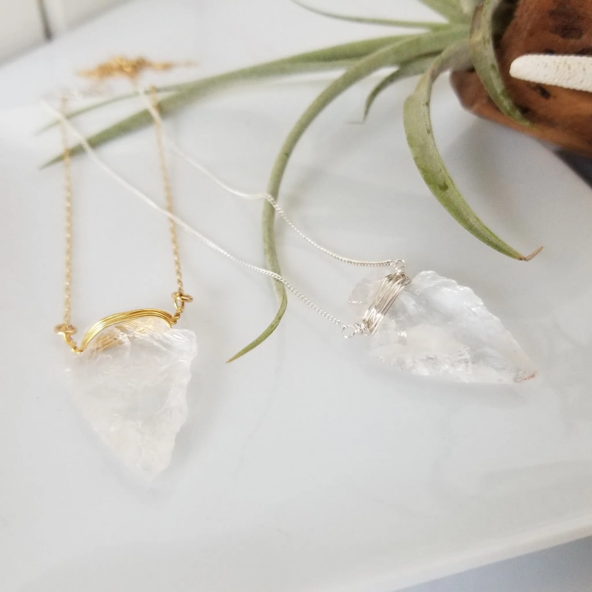 The "Steph" - Crystal Quartz Arrowhead Necklace - Sterling or Gold