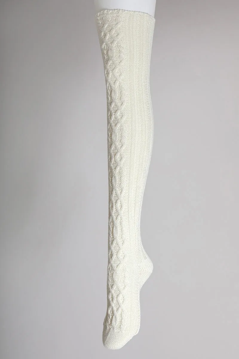 Thigh-High Cable Knit Socks | Ivory
