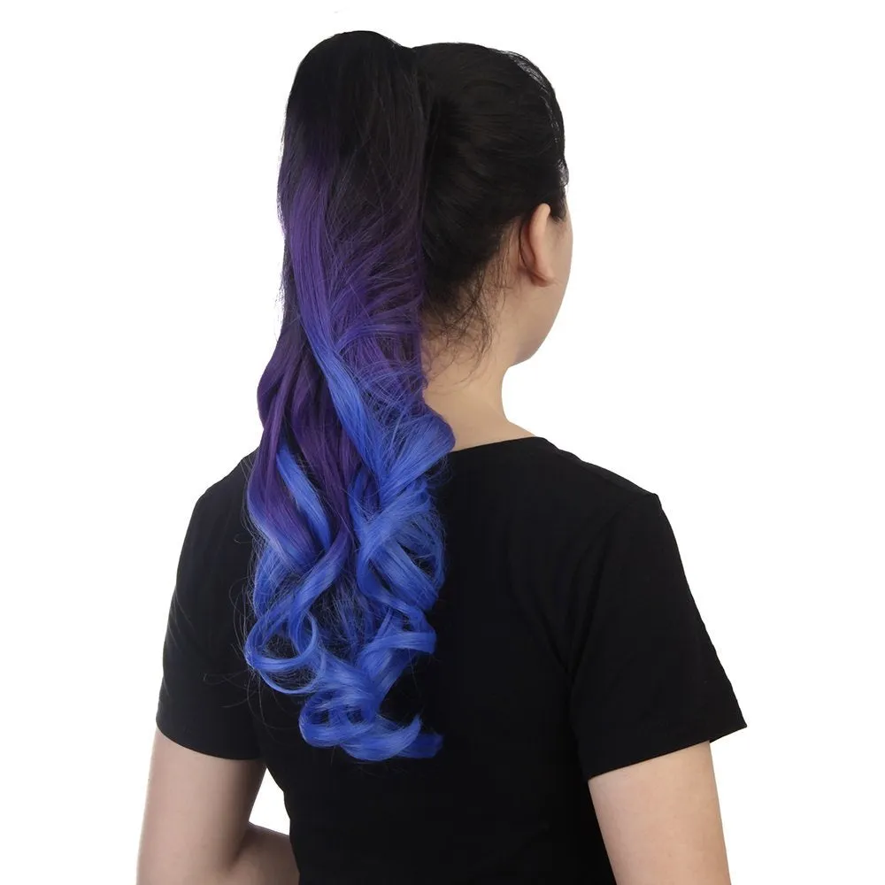 Three Color Synthetic Curly Ponytail Human Hair Feel Synthetic Kinky Curly Hairpiece 22" Claw Clip