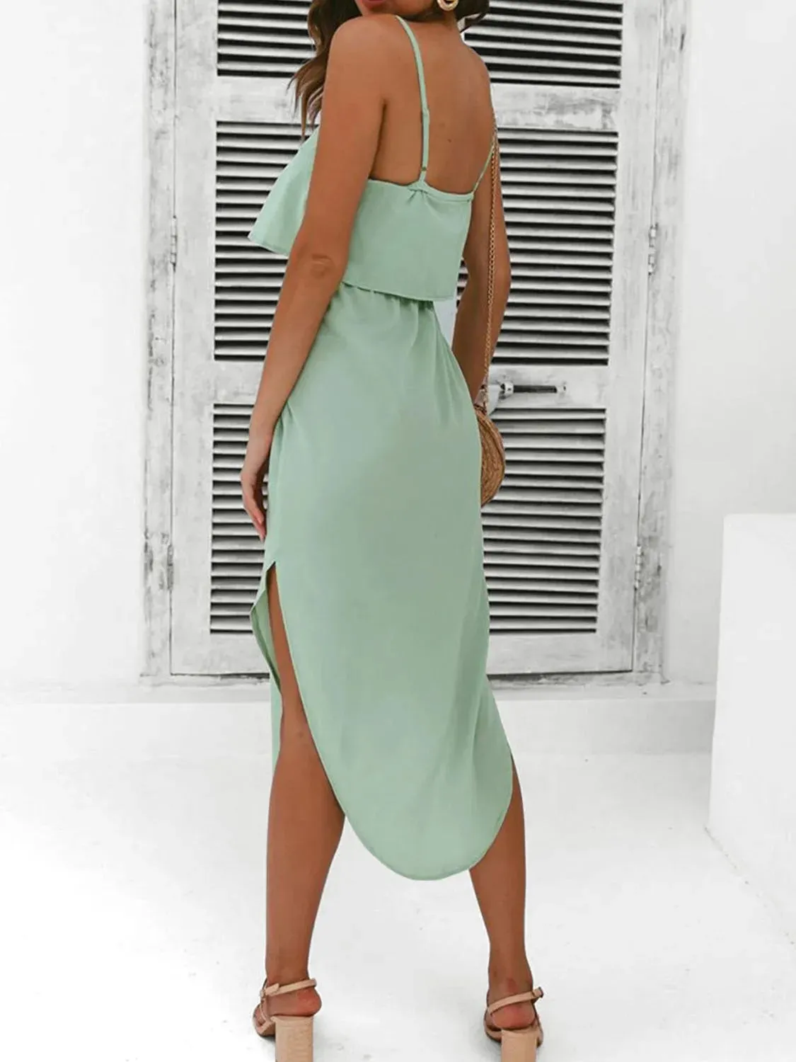 Tied Side Slit Midi Cami Dress