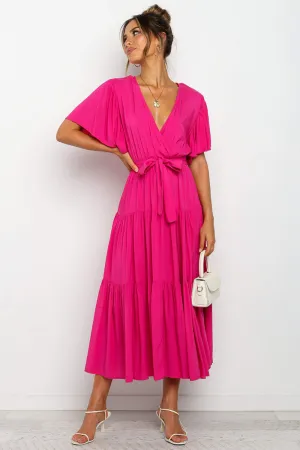 Tied Tiered Short Sleeve Midi Dress