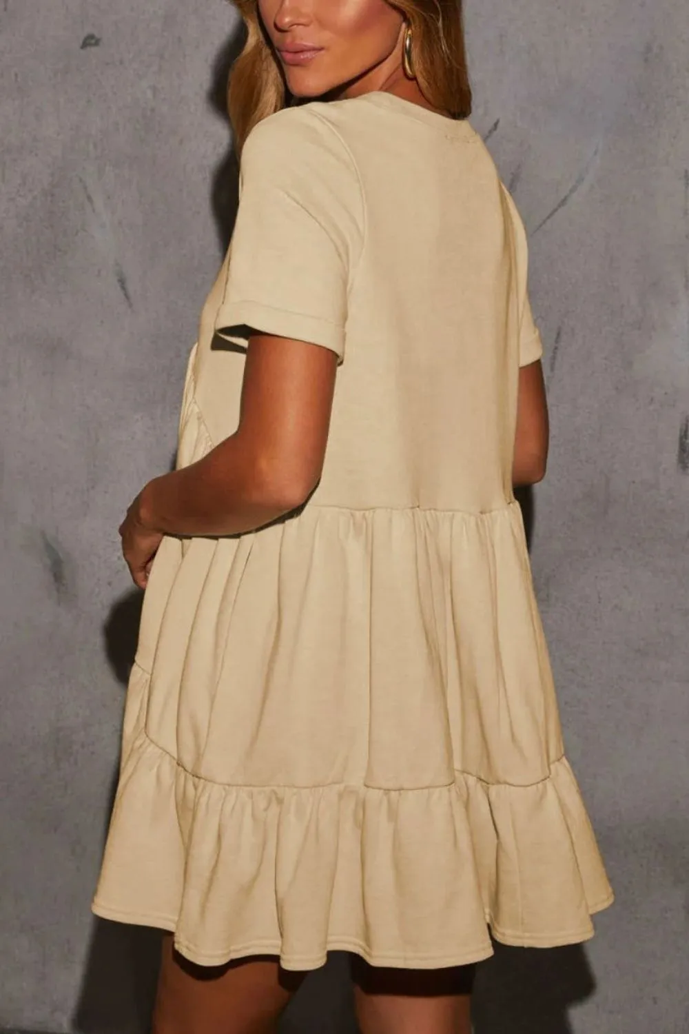 Tiered Round Neck Short Sleeve Mini Dress