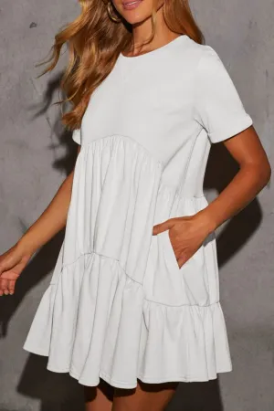Tiered Round Neck Short Sleeve Mini Dress