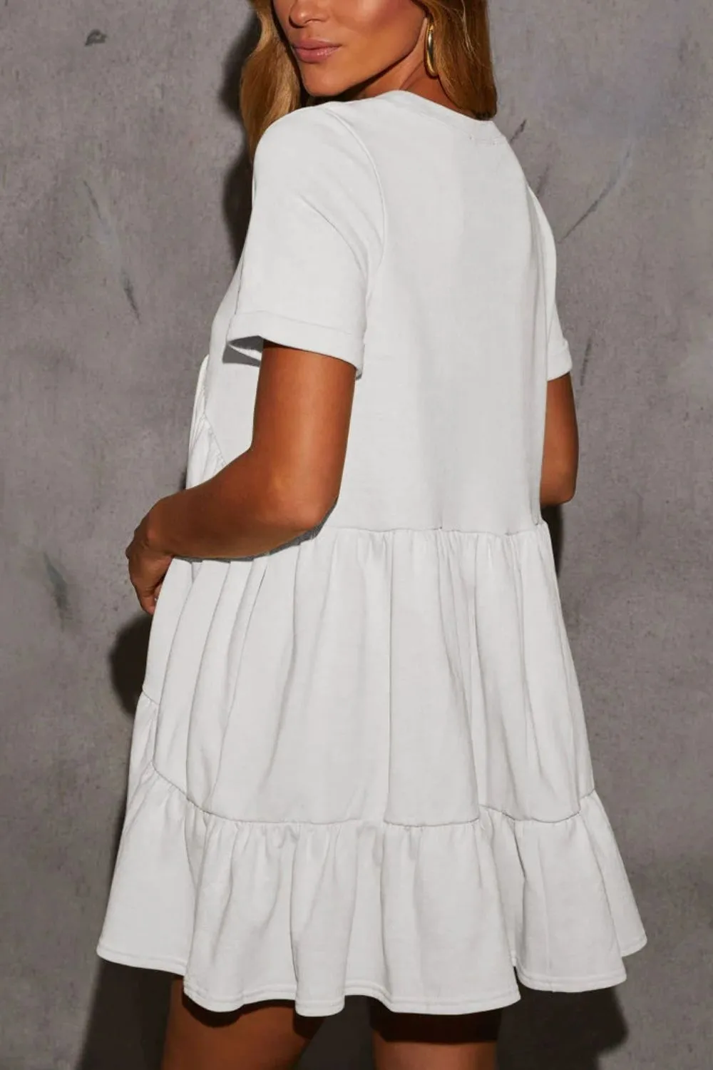 Tiered Round Neck Short Sleeve Mini Dress