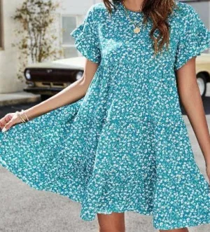 Tiered Ruffled Sleeve Dress