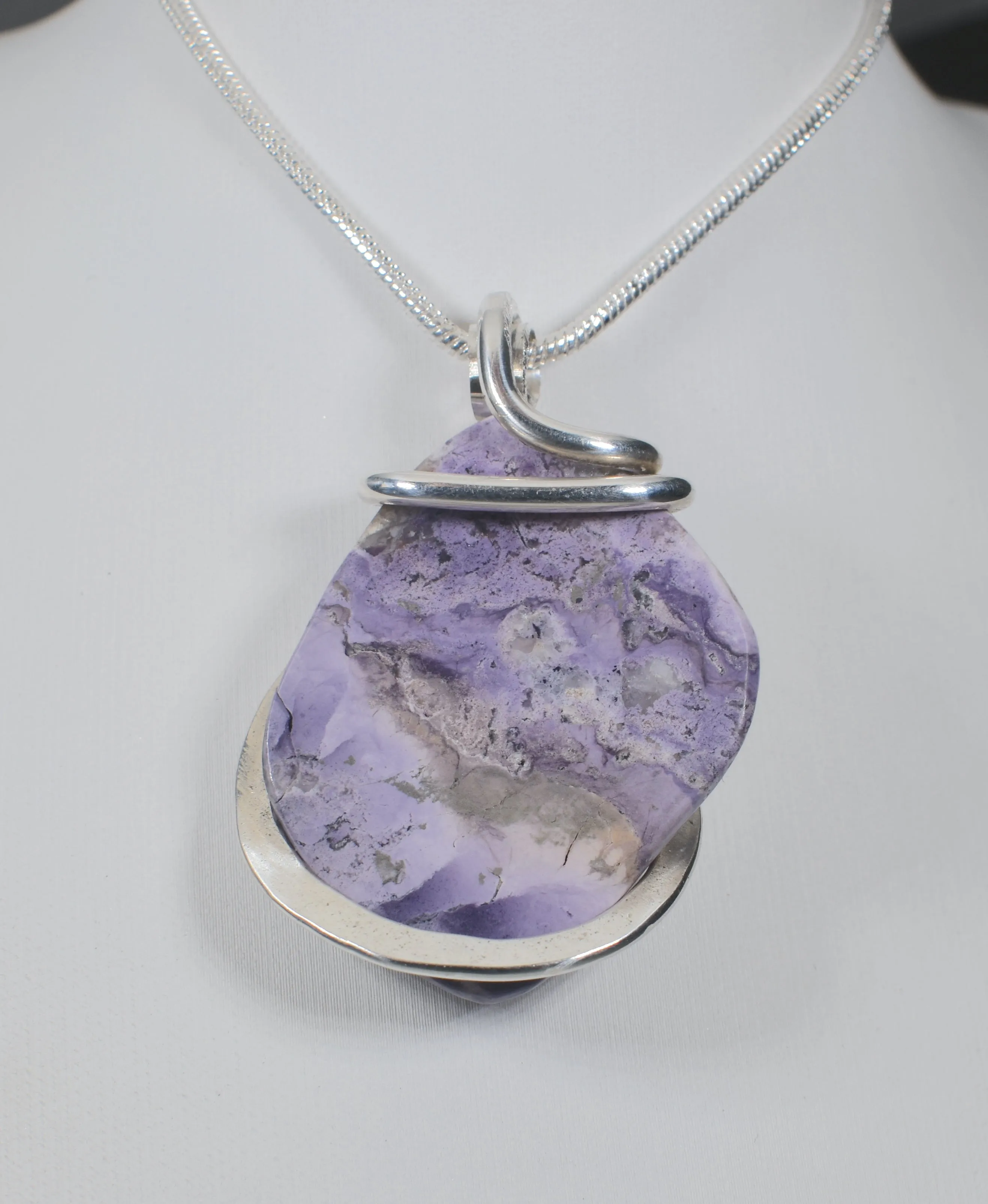 Tiffany Stone Handmade Stone Pendant Wrapped in Silver