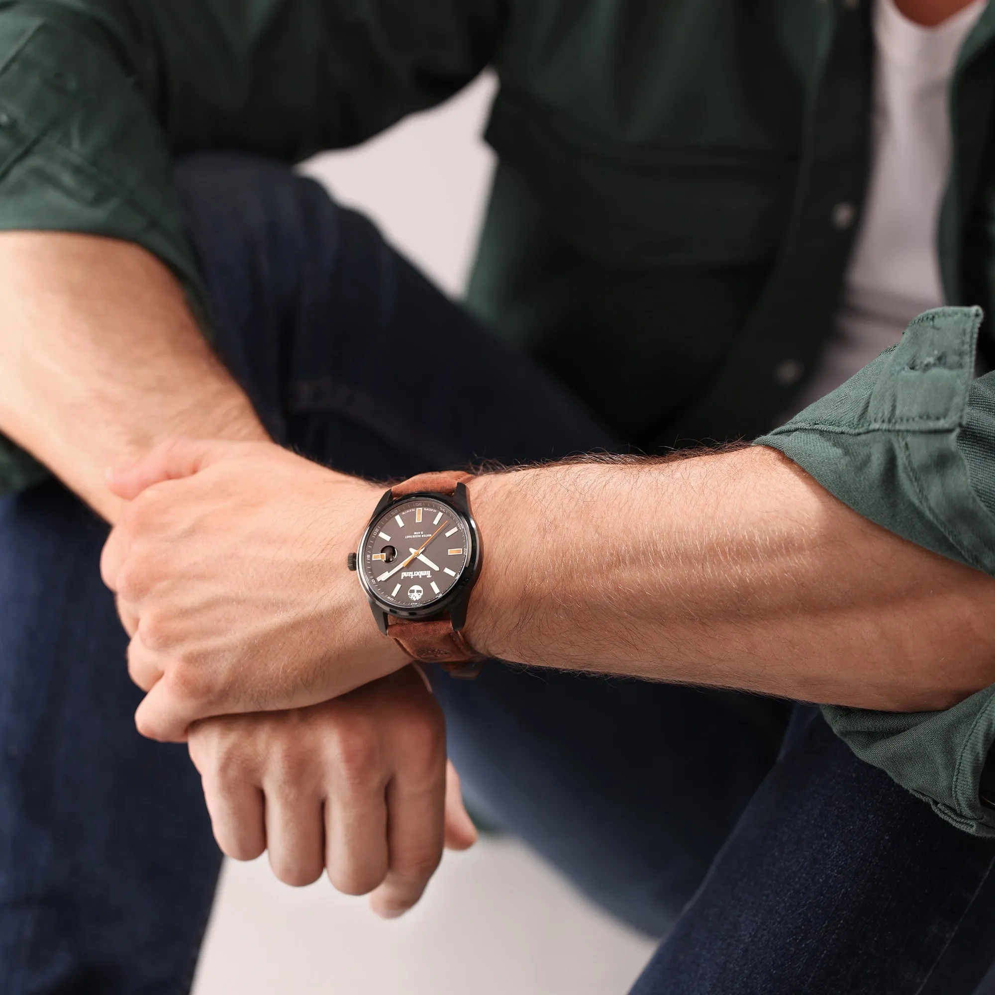 Timberland Orford Ionic-Plated Stainless Steel & Leather Strap Watch