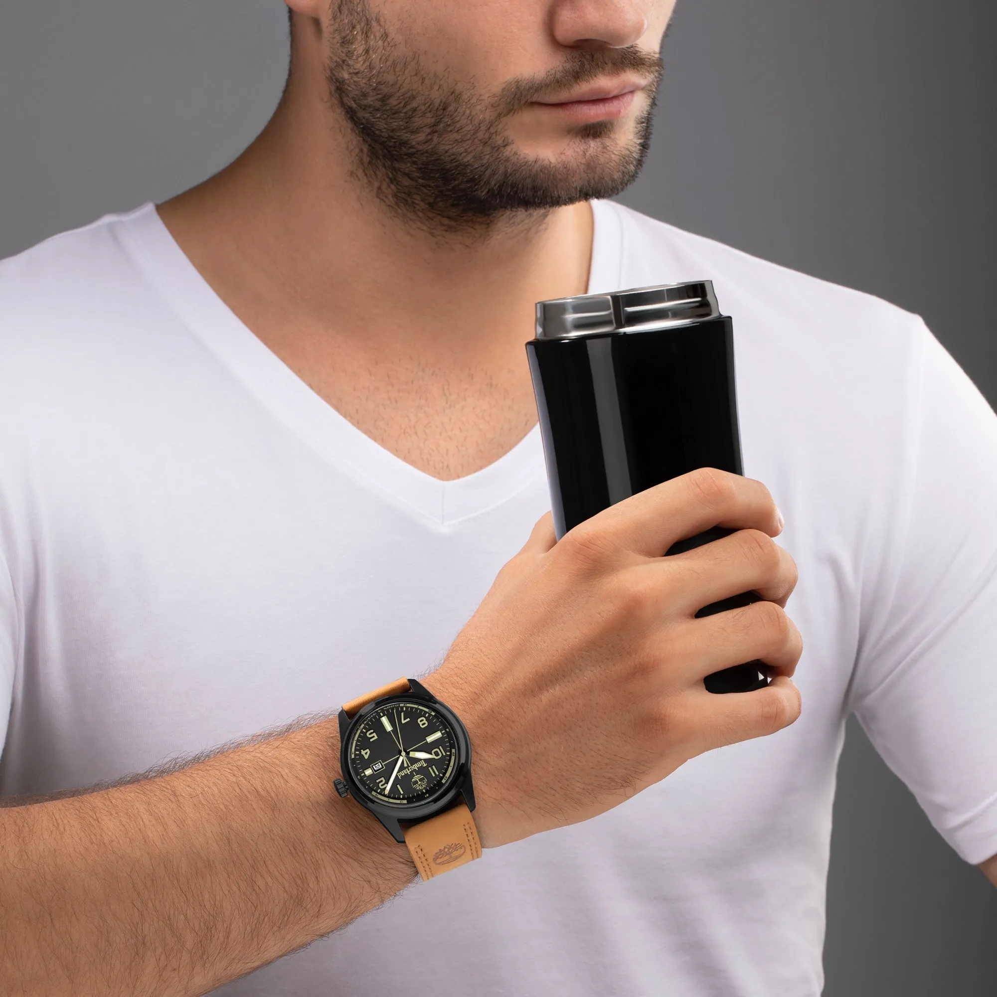Timberland Sherbrook Black-Plated Stainless Steel & Leather Strap Men's Watch