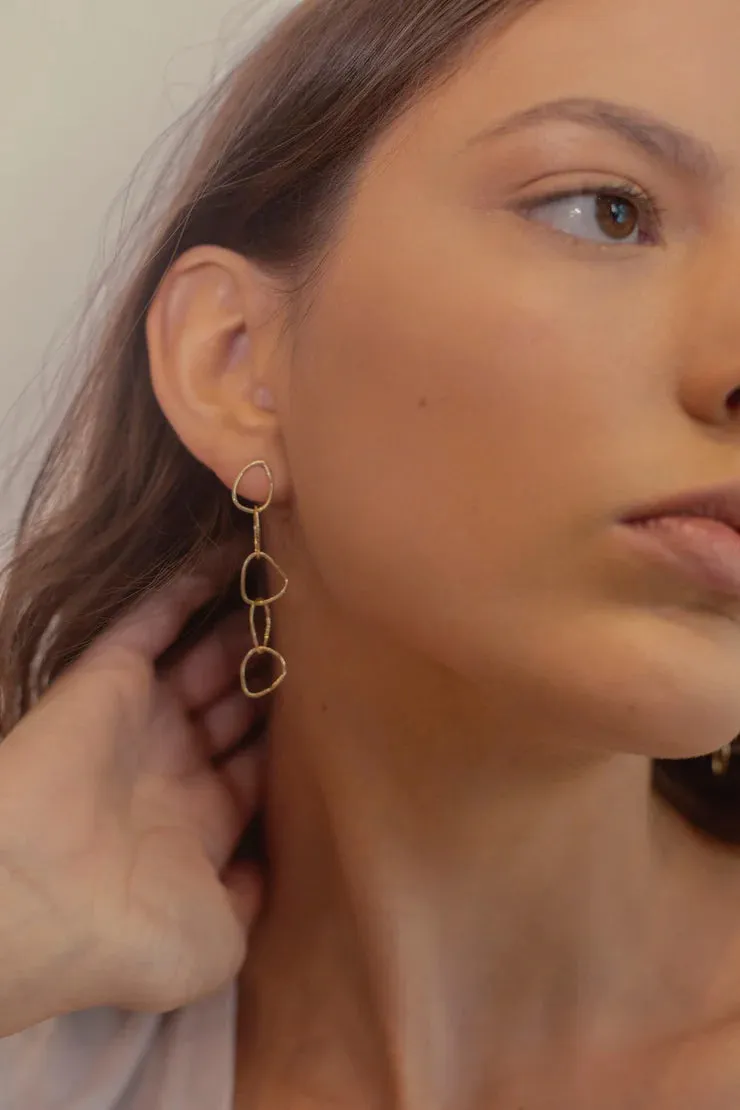 Tiny Five Hoop Drop Earrings in Gold