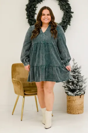Tis the Season Washed Dress in Green