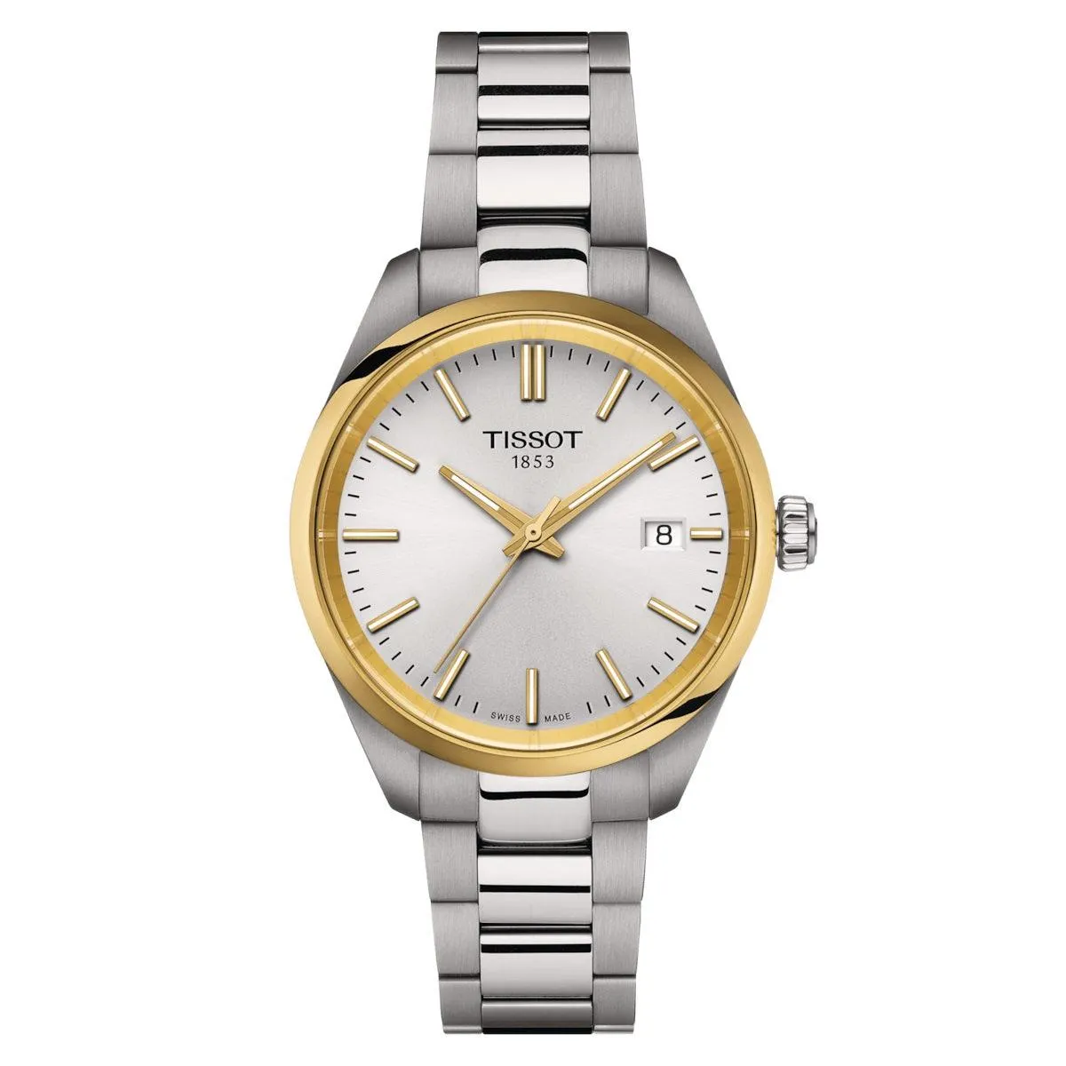 Tissot Clock Pr 100 34mm Silver Quartz Steel Steel Pvd Gold Gold T150.210.21.031.00