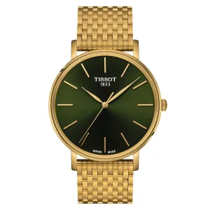 Tissot EVEYTIME 40MM Watch green Quartz Quartz Steel Finish Pvd Gold Yellow T143.410.33.091.00