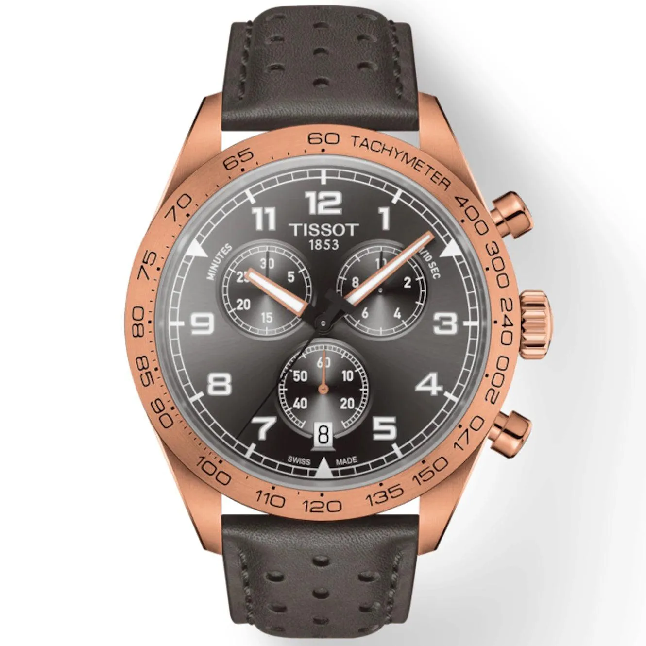 Tissot watch prs 516 chronograph 45mm gray quartz steel finish pvd gold pink t131.617.36.082.00