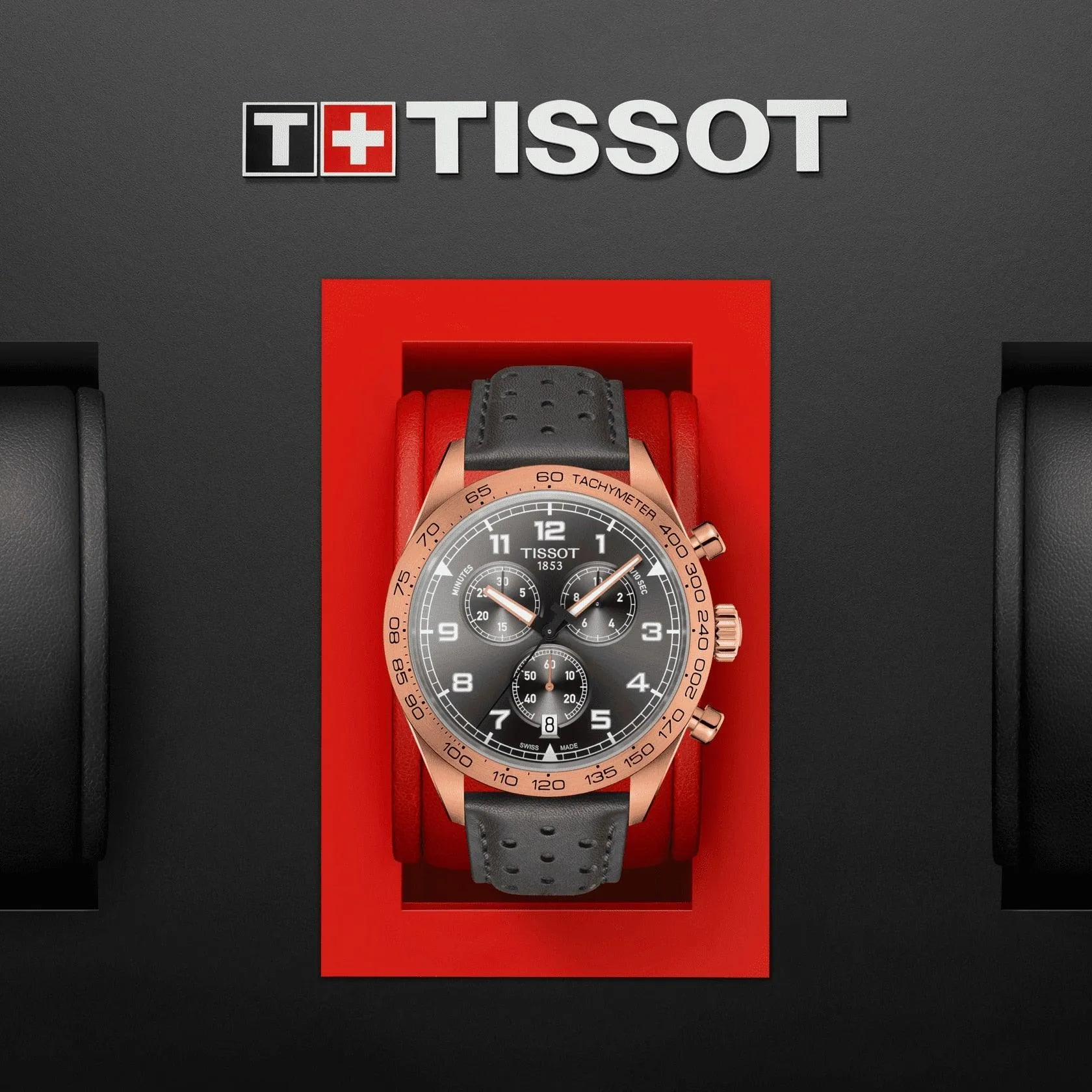 Tissot watch prs 516 chronograph 45mm gray quartz steel finish pvd gold pink t131.617.36.082.00