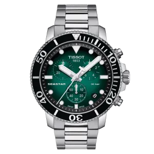Tissot watch Seastar 1000 chronograph 45.5mm green quartz steel t120.417.11.091.01