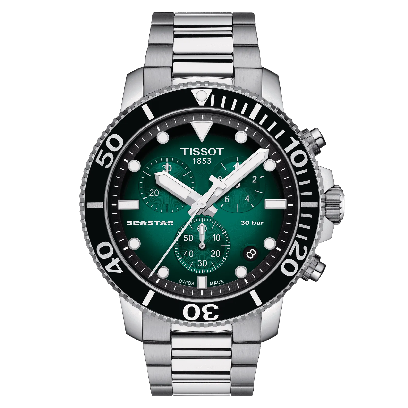 Tissot watch Seastar 1000 chronograph 45.5mm green quartz steel t120.417.11.091.01