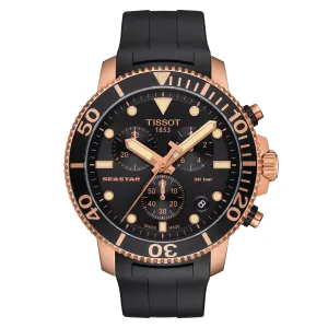 Tissot watch Seastar 1000 Chronograph 45mm Black Quartz Steel Finish Pvd Gold Pink T120.417.37.051.00