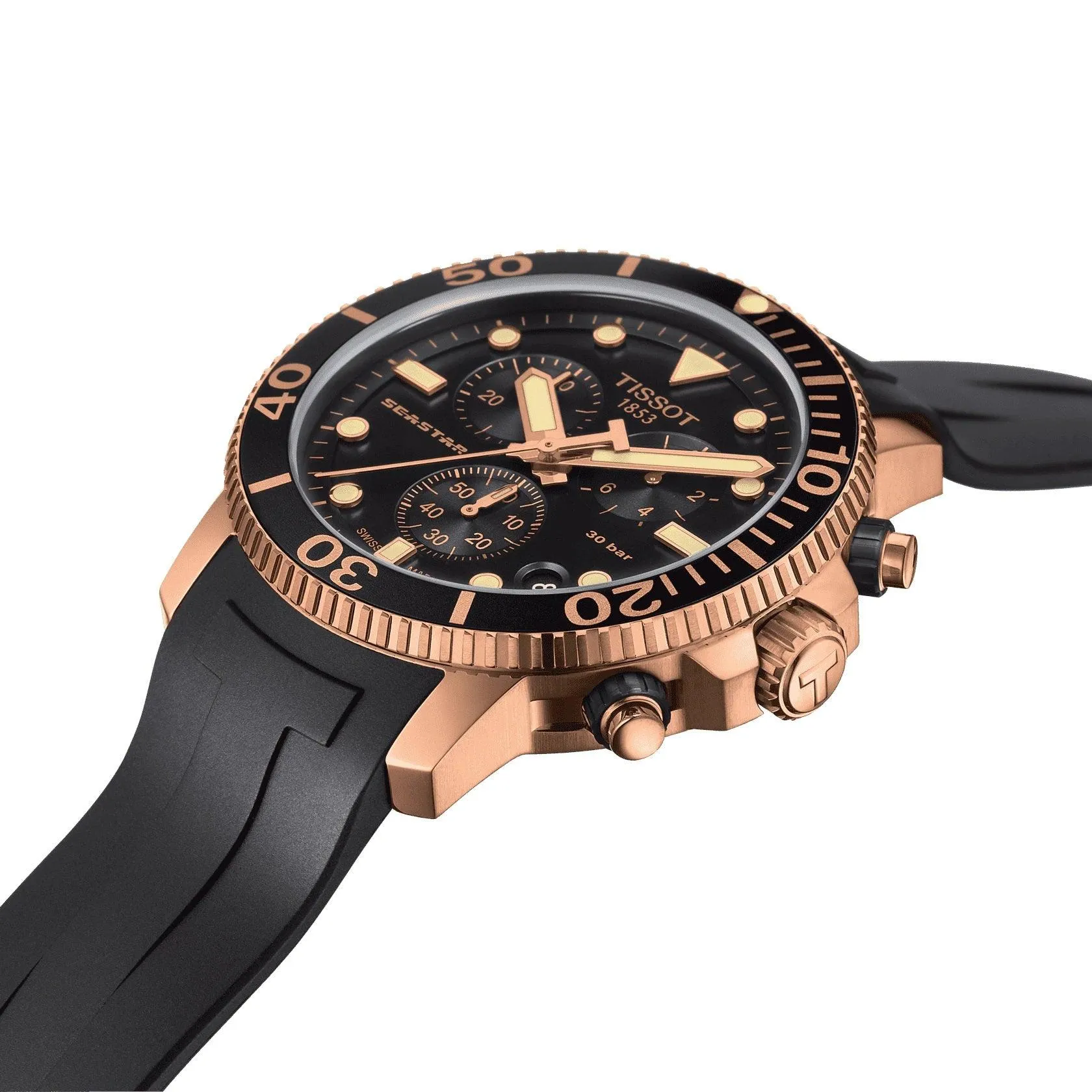 Tissot watch Seastar 1000 Chronograph 45mm Black Quartz Steel Finish Pvd Gold Pink T120.417.37.051.00