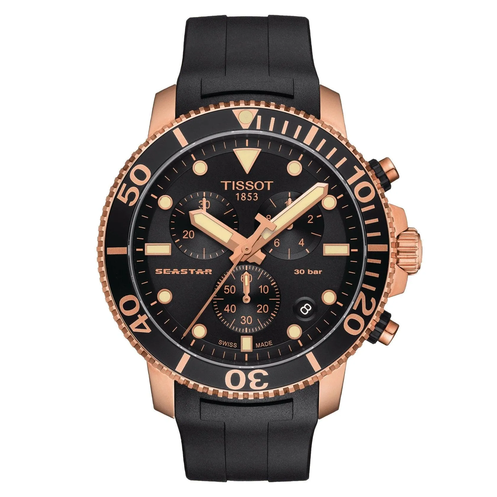 Tissot watch Seastar 1000 Chronograph 45mm Black Quartz Steel Finish Pvd Gold Pink T120.417.37.051.00