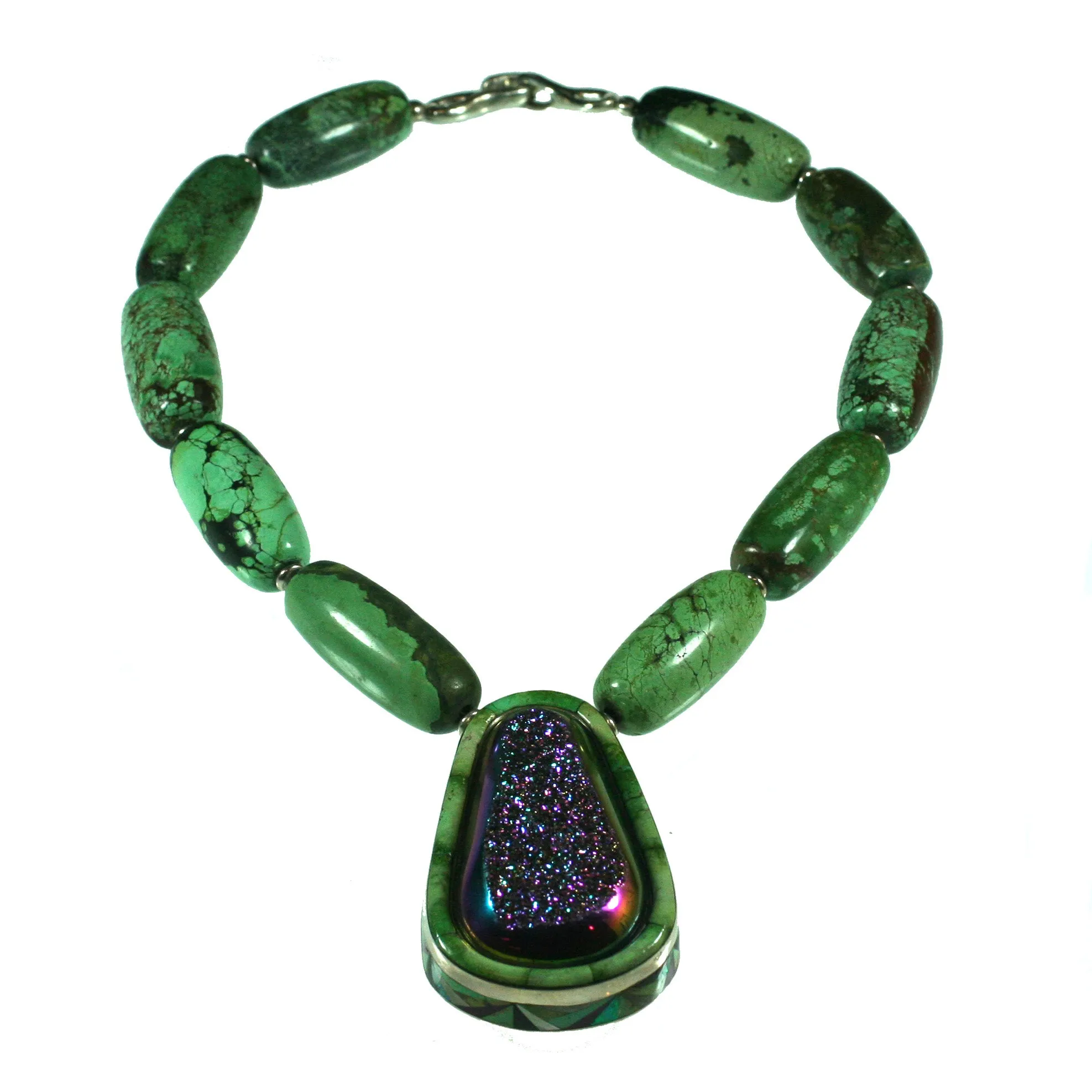 Titanium Drusy Quartz and Turquoise Necklace
