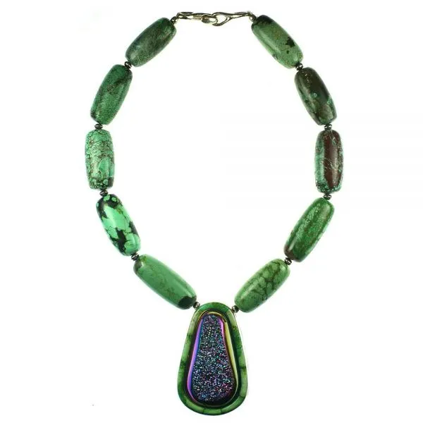 Titanium Drusy Quartz and Turquoise Necklace