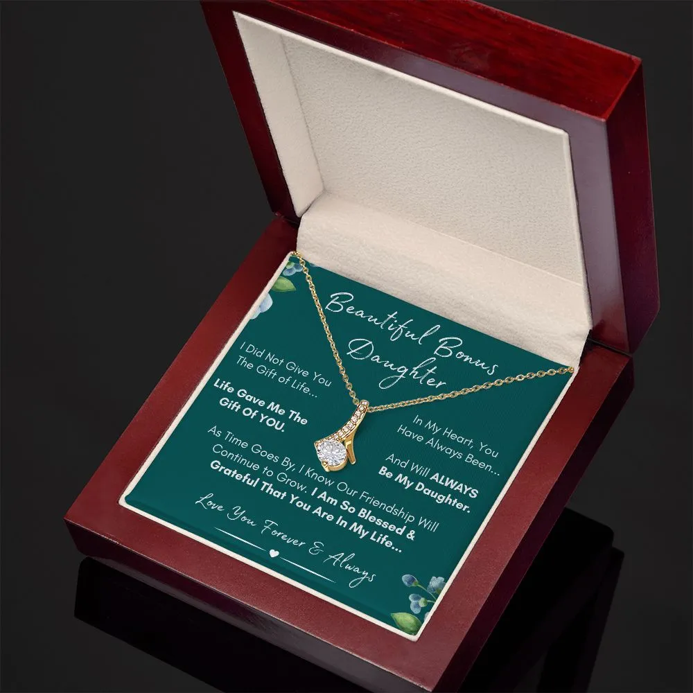 To My Beautiful Bonus Daughter - Always My Daughter | Stainless Steel and Gold Elegant Family Necklace