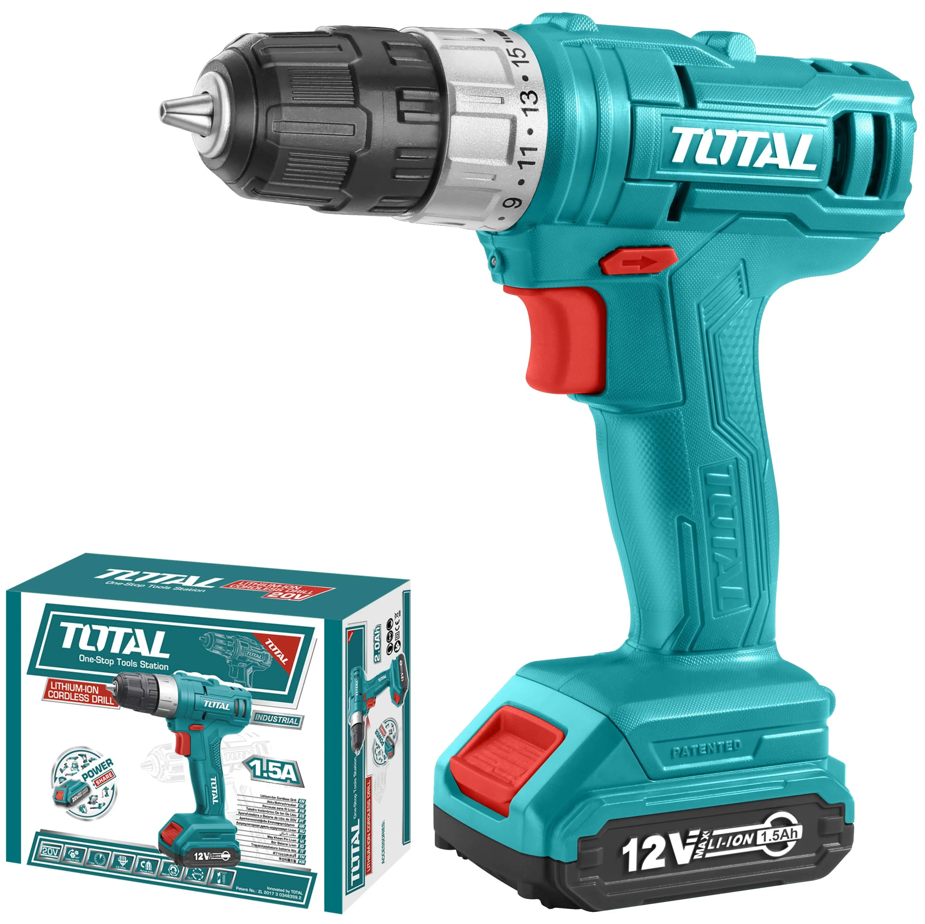 Total Lithium-Ion Cordless Drill 12V with Two Batteries - TDLI122