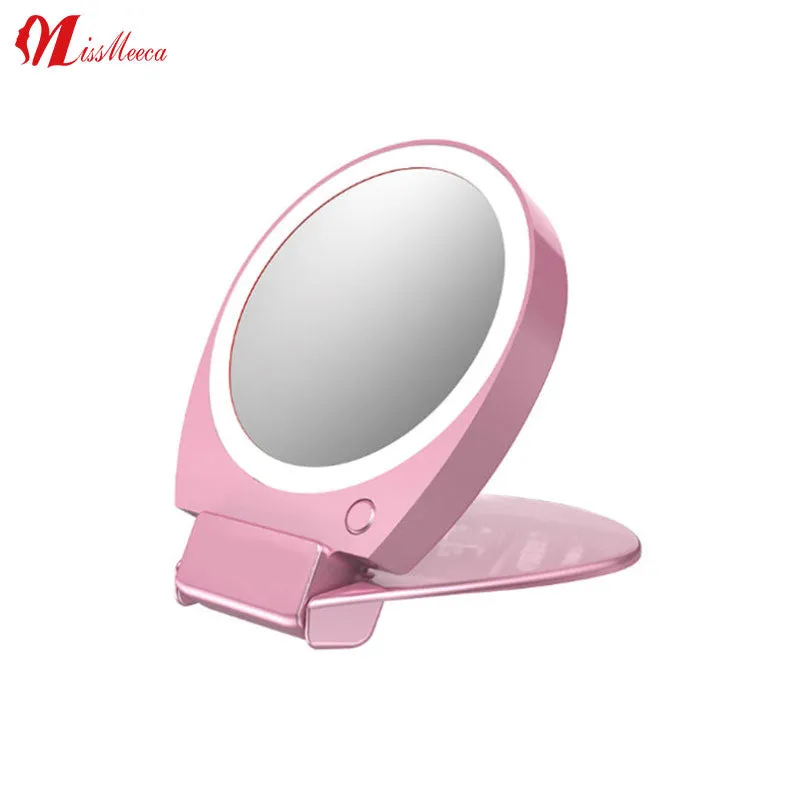 Travel makeup mirror with 5x magnifiying illuminated mirrors compact