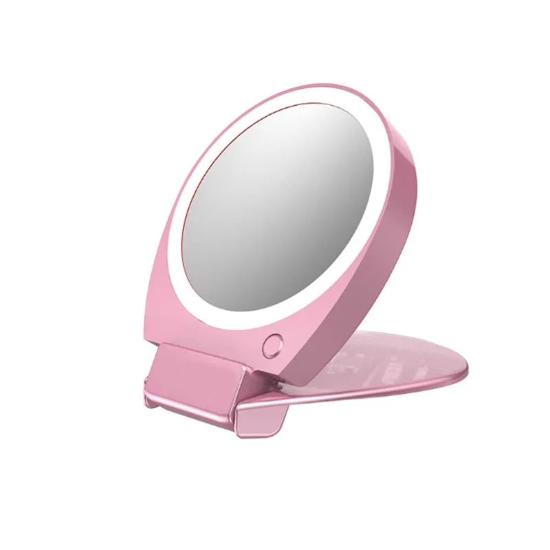 Travel makeup mirror with 5x magnifiying illuminated mirrors compact