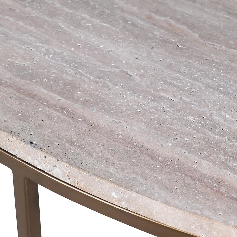 Travertine & Bronzed Metal Demi-Lune Console