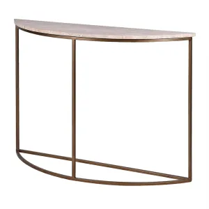 Travertine & Bronzed Metal Demi-Lune Console