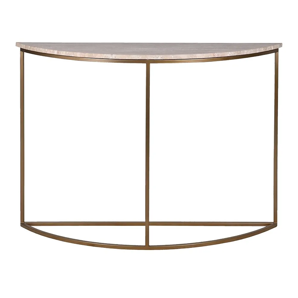 Travertine & Bronzed Metal Demi-Lune Console