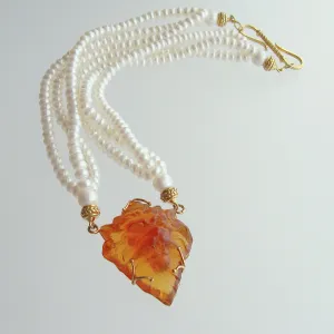 Triple Strand Button Pearls Venetian Glass Lion Head - Larize II Necklace